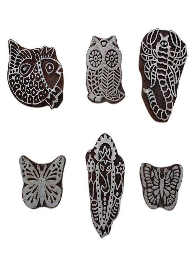 Indian-Shelf Handmade Vocalforlocal Set of 6 New Mix Wooden Printing Block (6.35 cm, Brown) - Image 1